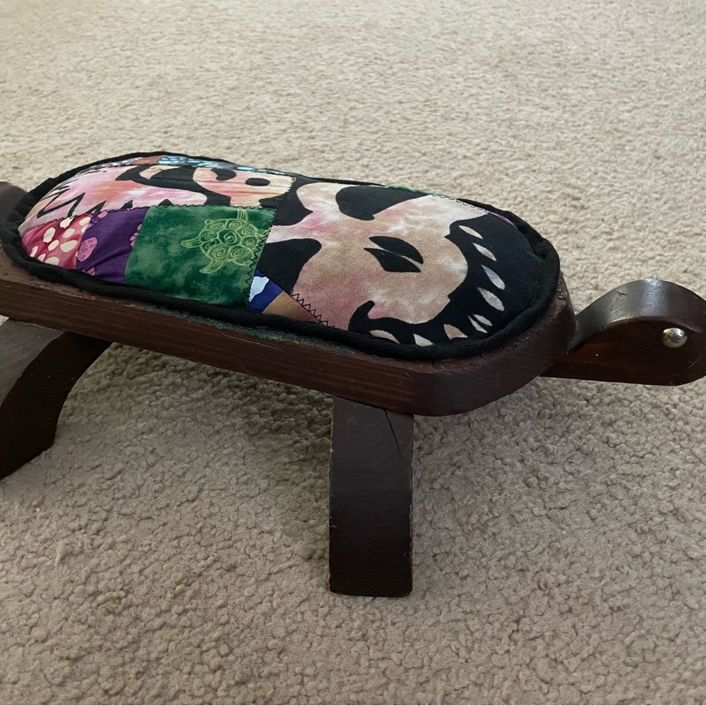 Vintage Wood Turtle Ottoman Grateful Dead Colorful Cushion Terrapin oOaK